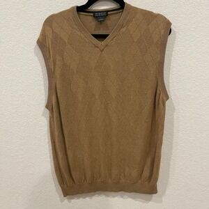 Harold Powell‎ Men's L Brown V Neck Sweater Vest Silk Cashmere Grandpa Academia
